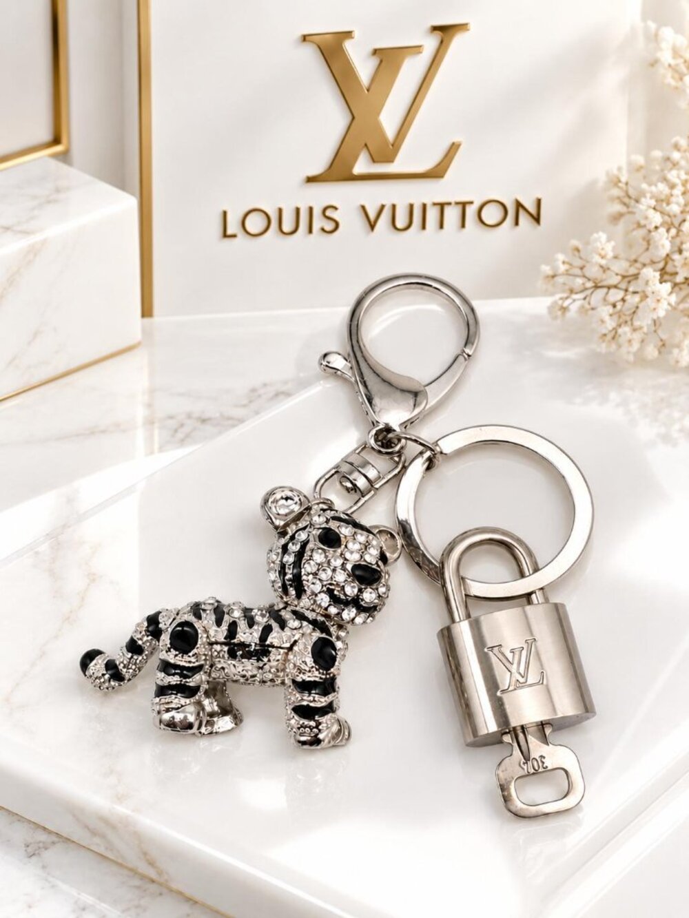 Louis Vuitton Silver Lock 🔑 Authentic LV Padlock + Unbranded Lion Bag Charm